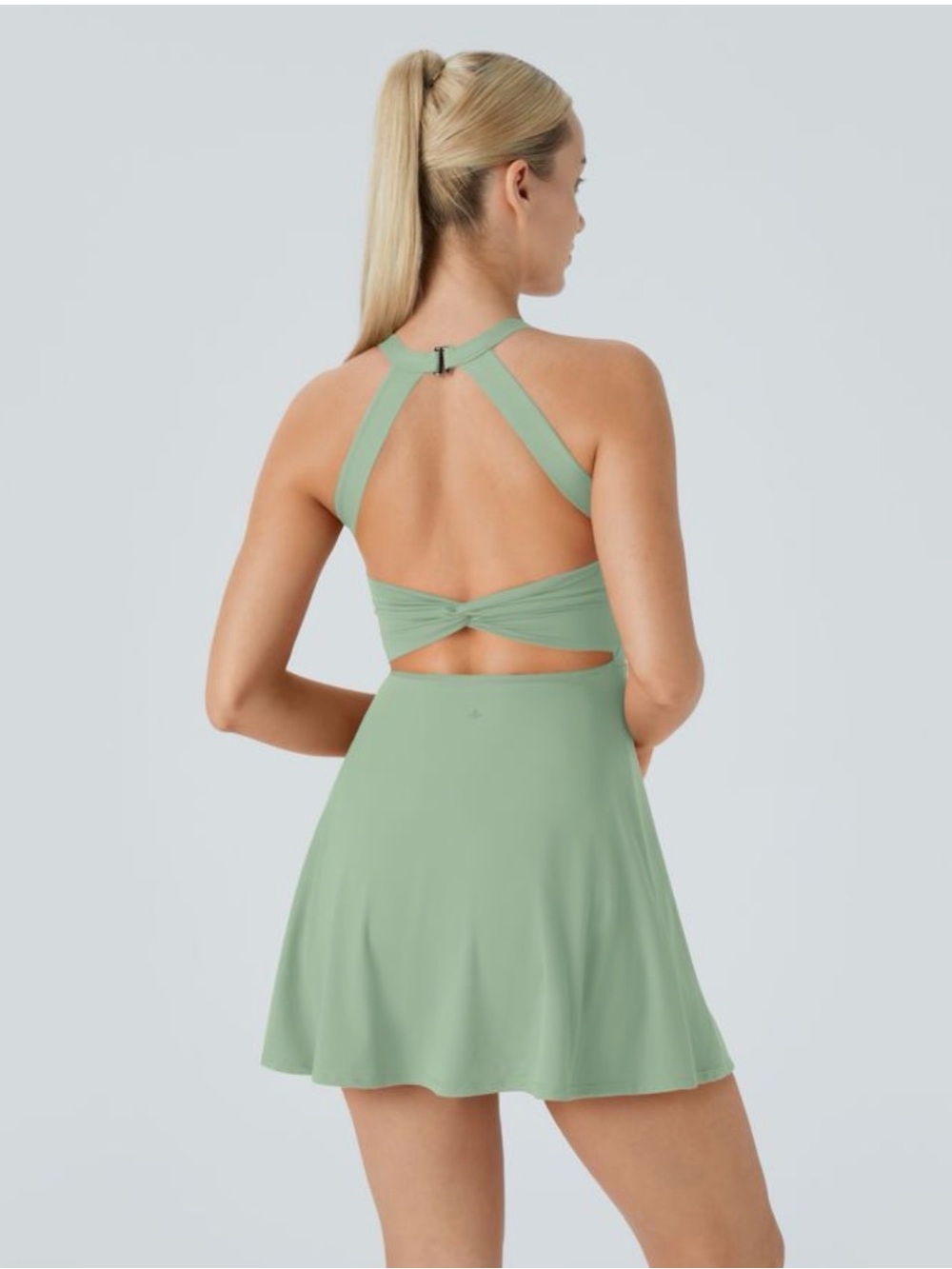 Halara Backless Cut Out Twisted Side Pocket 2 in-1 Mini Barre Ballet Dress NEW S - Picture 1 of 5